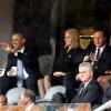 David Cameron, Helle Thorning-Schmidt et Barack Obama - Cérémonie d'hommage à Nelson Mandela au stade de Soccer City à Soweto, le 10 décembre 2013.