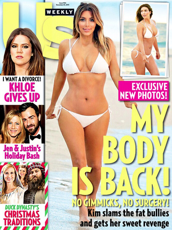 Couverture du magazine Us Weekly avec une Kim Kardashian amincie. Décembre 2013