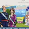 Page d'accueil : le roi Juan Carlos Ier et la reine Sofia, rajeunis, souhaitent la ''Bienvenue chez vous''. Le site Internet de la monarchie espagnole a lancé en décembre 2013 une interface jeunesse. Une version bande dessinée et ludique de l'outil de communication de la Maison royale...