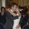Exclusif - Candice Hugo et Christophe Dardeau lors de leur mariage à la mairie du 16e arrondissement de Paris le 18 décembre 2013