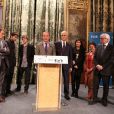 Exclusif - Adam Bialiatski fils d'Ales Bialiatski, Bertand Delanoë et Anne Hidalgo lors de la soirée annuelle de la FIDH (Fédération Internationale des Droits de l'homme) et 65ème anniversaire de la Déclaration universelle des Droits de l'Homme à l'Hotel de Ville de Paris le 10 decembre 2013
