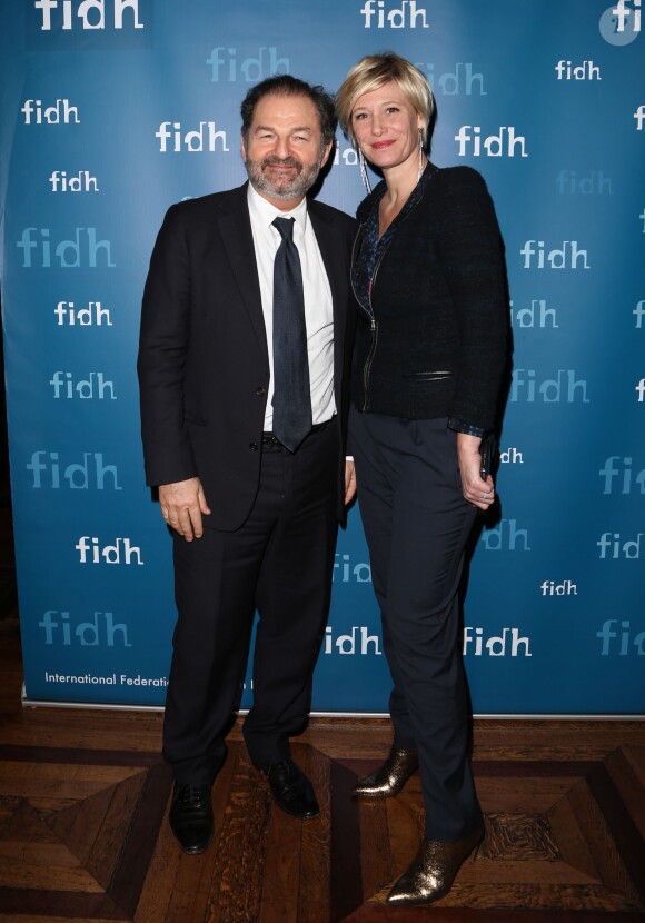 Exclusif - Denis Olivennes et Maitena Biraben lors de la soirée annuelle de la FIDH (Fédération Internationale des Droits de l'homme) et 65ème anniversaire de la Déclaration universelle des Droits de l'Homme à l'Hotel de Ville de Paris le 10 decembre 2013