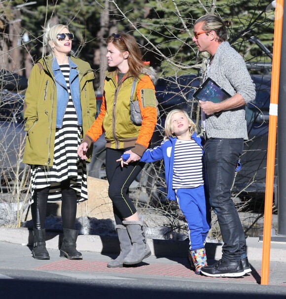 Exclusif - Gwen Stefani, enceinte, profite de son dernier jour de vacances au ski avec son mari Gavin Rossdale et leurs fils Kingston et Zuma. Mammoth, le 5 janvier 2014.