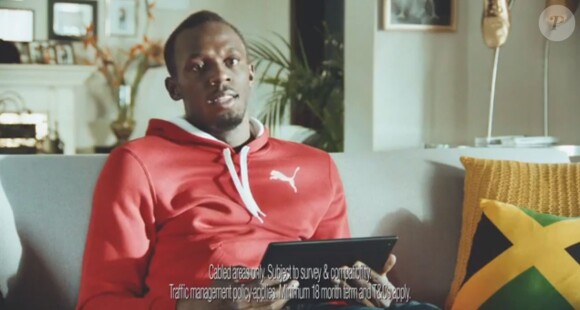 Usain Bolt dans une pub pour Virgin Media - janvier 2014