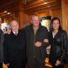 Frédéric Nebinger, le docteur Alain Frère, le soigneur Marcel Peters et la princesse Stéphanie de Monaco - Vernissage de l'exposition "Il était une fois Baby et Népal" du photographe Frédéric Nebinger retracant l'arrivée des deux éléphantes sauvées par la princesse Stephanie de Monaco, au Musée Océanographique de Monaco, le 10 janvier 2014.