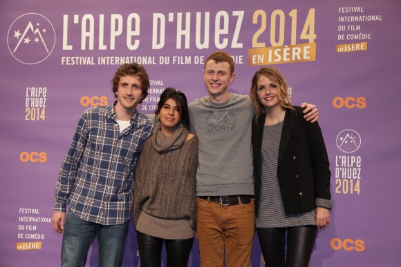 Baptiste Lecaplain, Rheem Kherici, Norman Thavaud et Laurence Arné, les Coups de coeur 2014, lors du 17e Festival International du film de comédie à l'Alpe d'Huez le 15 janvier 2014.