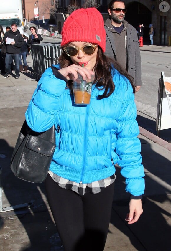 Rose McGowan méconnaissable dans les rues de Park City à l'occasion du festival du film de Sundance, le 17 janvier 2014.