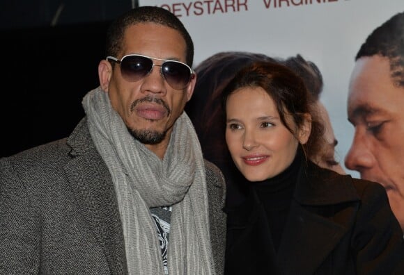 JoeyStarr et Virginie Ledoyen (enceinte) lors de la première du film "Une autre vie" à Paris, le 20 janvier 2014.