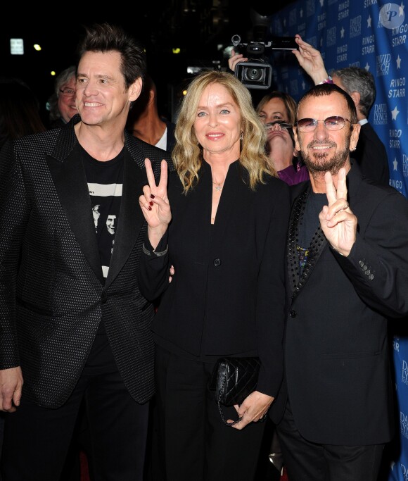 Jim Carrey, Ringo Starr et son épouse Barbara Bach à la soirée de la Fondation David Lynch à Los Angeles le 20 janvier 2014.