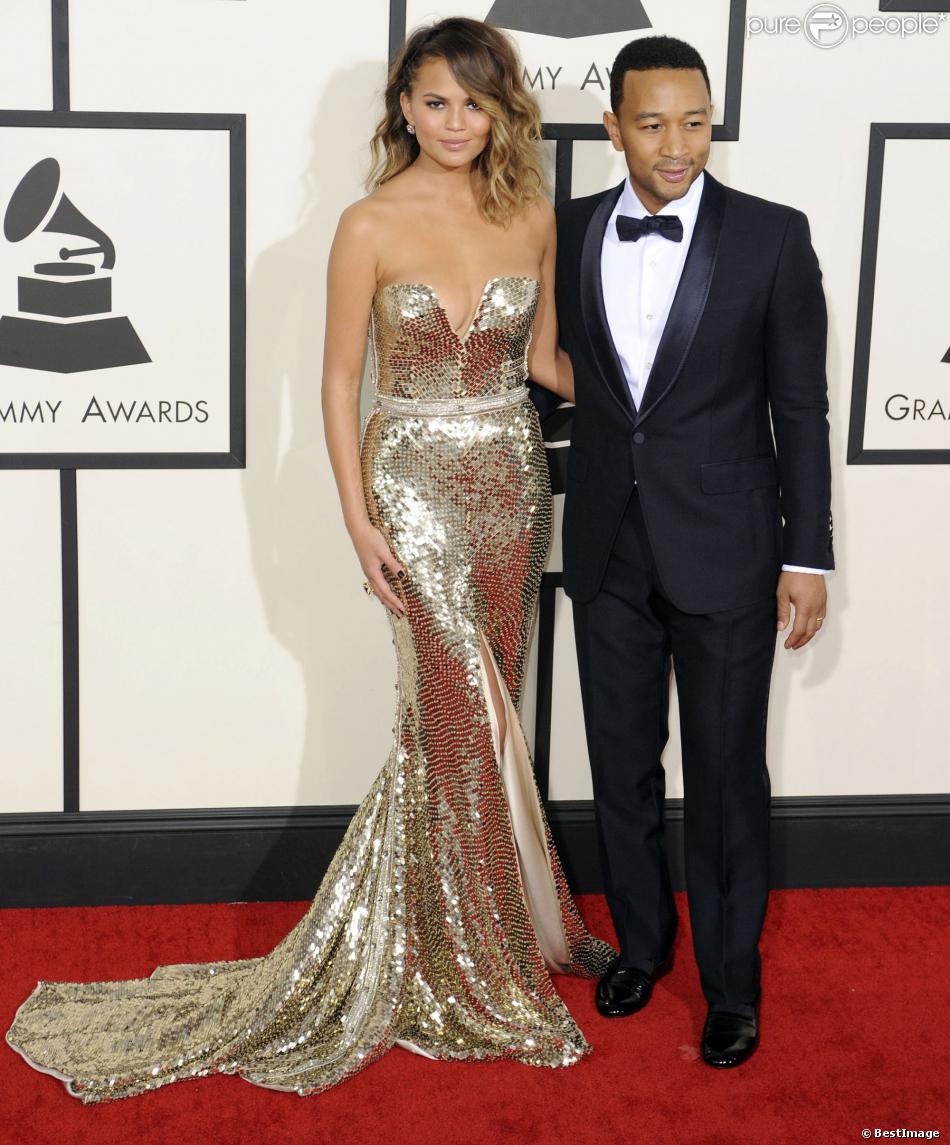 Chrissy Teigen et John Legend lors des 56e Grammy Awards au Staples Center. Los Angeles, le 26 janvier 2014.