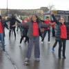 Christine Kelly, Françoise Laborde et Laura Flessel ont participé à un flashmob pour soutenir la place des femmes dans le sport et leur représentation dans les médias, le 1er février 2014 à Paris.