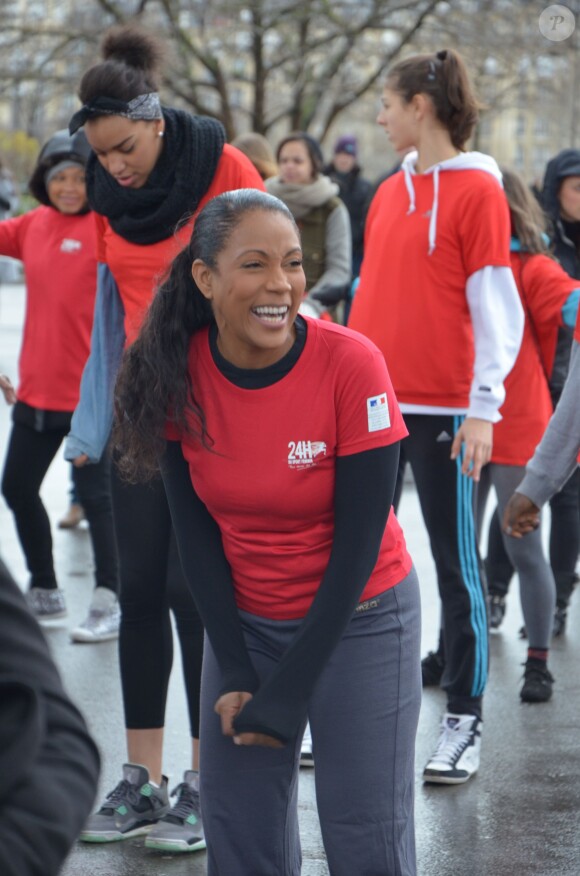 Christine Kelly à un flashmob pour soutenir la place des femmes dans le sport et leur représentation dans les médias, le 1er février 2014 à Paris.