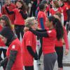 Christine Kelly, Françoise Laborde et Laura Flessel ont participé à un flashmob pour soutenir la place des femmes dans le sport et leur représentation dans les médias, le 1er février 2014 à Paris.