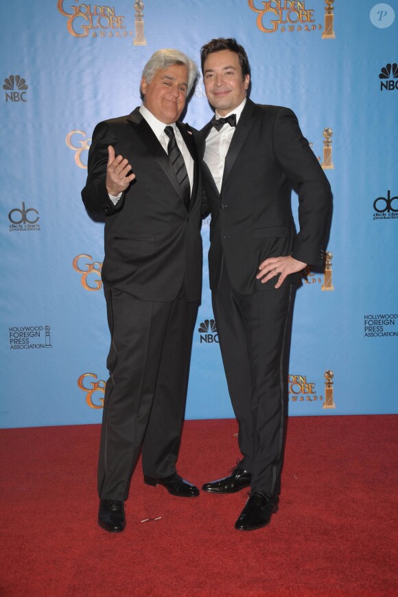 Jay Leno et Jimmy Fallon lors des Golden Globes à Los Angeles le 13 janvier 2013