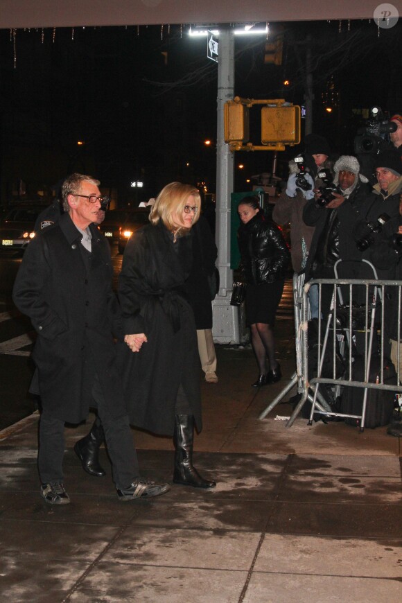 Diane Sawyer, Mike Nichols lors de la veillée funèbre en l'honneur de Philip Seymour Hoffman à New York le 6 février 2014