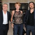 Exclusif - Laurent Ruquier, Natacha Polony et Aymeric Caron arrivent à la conférence de rentrée de France Tv au Palais de Tokyo à Paris, le 27 août 2013.