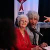 Christophe Beaugrand et Lucienne, de la matinale de Virgin Radio, dans les locaux de la radio, mercredi 19 février 2014.