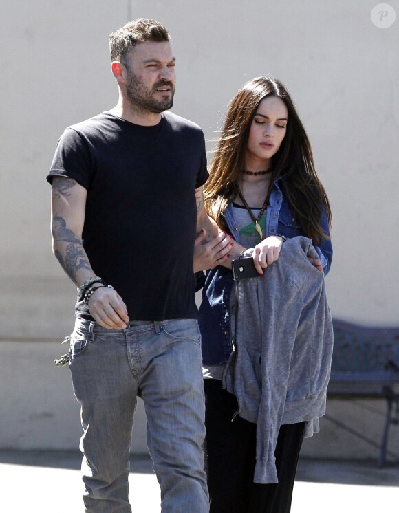 Exclusif - Megan Fox, enceinte de son premier enfant, et Brian Austin Green, à Studio CIty le 13 septembre 2012