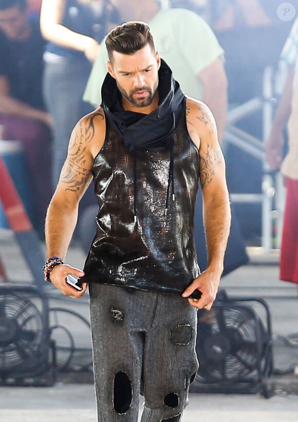 Exclusif - Ricky Martin sur le tournage du clip Adrenalina, à Miami le 9 février 2014.