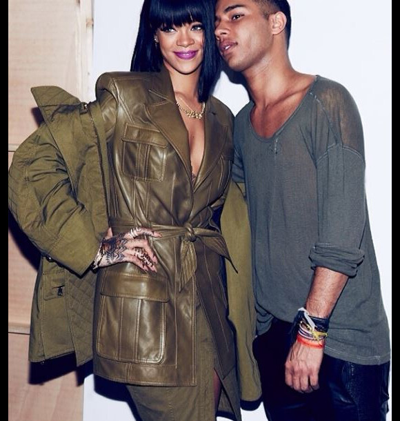 Rihanna et Olivier Rousteing, dans les coulisses du défilé Balmain. Paris, le 27 février 2014.