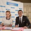 Béatrice Rosen et Brahim Asloum sont devenus la marraine et le parrain de la Fondation Claude Pompidou, à Paris le 26 février 2014