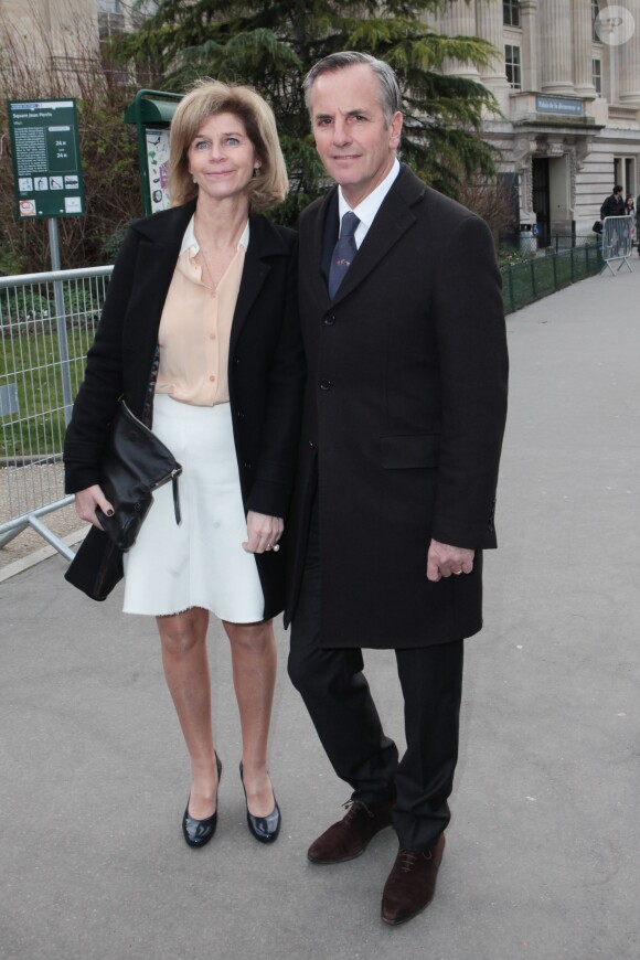 Anne et Bernard de la Villardière arrivent au Grand Palais pour assister au défilé Chloé. Paris, le 2 mars 2014.