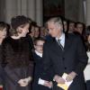 La reine Mathilde et le roi Philippe de Belgique honoraient le 18 février 2014 la traditionnelle messe à la mémoire des défunts de la famille royale, en l'église Notre-Dame de Laeken, à Bruxelles.