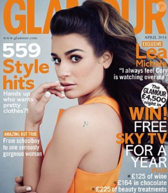 Lea Michele en couverture de Glamour UK, édition d'avril 2014.
