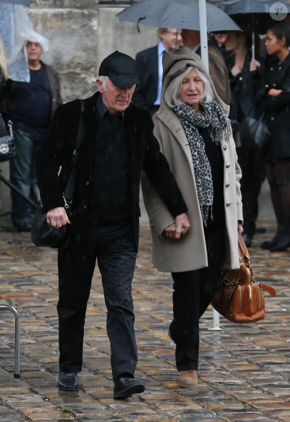 Marcel Amont et sa femme aux obsèques de Frank Alamo en l'eglise St-Germain-des-Pres à Paris le 18 octobre 2012