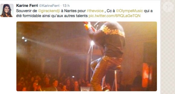 Karine Ferri a posté une photo de Kendji lors du showcase The Voice à Nantes le 12 mars 2014