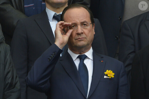 Francois Hollande during Rugby RBS 6 Nations Tournament , France vs Ireland, in St-Denis, France, on March 15th, 2014. Ireland won 22-20. Photo by Henri Szwarc/ABACAPRESS.COM15/03/2014 - Saint-Denis