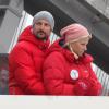 Le prince Haakon et la princesse Mette-Marit de Norvège à Holmenkollen le 9 mars 2014 pour la Coupe du monde de saut à ski.