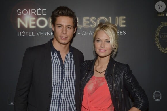 Caroline Receveur et son fiancé Valentin Lucas lors de l'inauguration du nouveau restaurant de l'Hôtel Vernet à Paris. 20 mars 2014