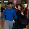 Kelly Brook et David McIntosh arrivent à l'aéroport d'Heathrow. Le couple a emprunté un vol à destination de New York. Londres, le 24 mars 2014.