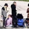 Les jeunes fiancés Ashlee Simpson et Evan Ross lors d'une session plage avec Diana Ross à Malibu, le 28 mars 2014.