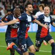 Javier Pastore marque l'ultime de la rencontre entre le Paris Saint-Germain et Chelsea FC, pendant le quart de final aller de la Ligue des Champions, à Paris, le 2 avril 2014