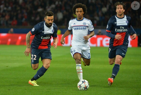 Ezequiel Lavezzi, homme du match entre le Paris Saint-Germain et Chelsea FC, pendant le quart de final aller de la Ligue des Champions, à Paris, le 2 avril 2014