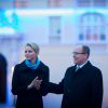 La princesse Charlene de Monaco, accompagnée par son mari le prince Albert, présidait le 2 avril 2014 la cérémonie d'illumination du palais princier, qui s'est couvert de bleu en soutien de la Journée mondiale de sensibilisation à l'autisme et de l'initiative ''Light it up Blue''.