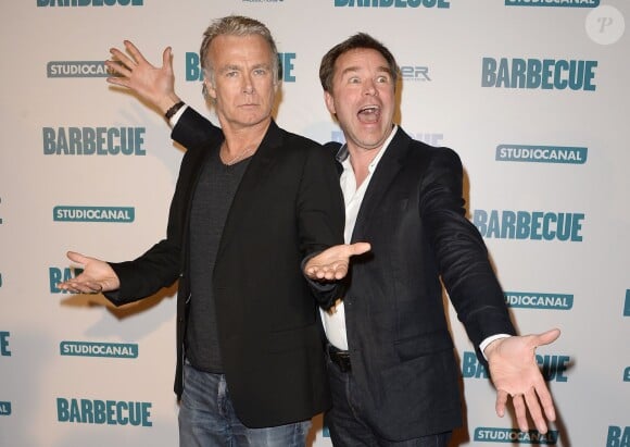 Franck Dubosc et Guillaume de Tonquédec lors de l'avant-première du film "Barbecue" au cinéma Gaumont Opéra à Paris, le 7 avril 2014.