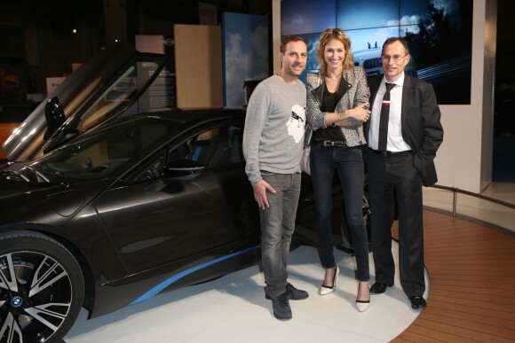 Pauline Lefèvre, Fred Testot et Serge Naudin (président de BMW France) - Inauguration du Tour Auto 2014 (Optic 2000) au Grand Palais, à Paris le 7 avril 2014.