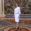 La princesse Letizia d'Espagne lors d'une journée d'audiences à la Zarzuela le 9 avril 2014