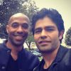 Thierry Henry et Adrian Grenier sur le tournage du film "Entourage" - avril 2014.