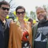 Rai, Cristina Cordula, le chanteur Ed Motta lors de l'inauguration du Grand Carnaval brésilien "Sensacional Brasil" au Jardin d'Acclimatation à Paris, le 12 avril 2014.