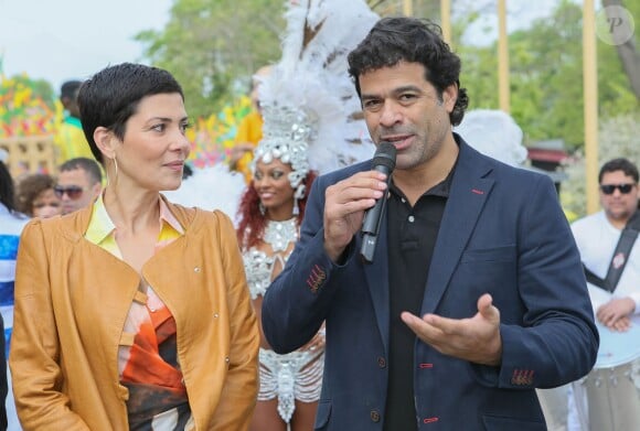 Rai et Cristina Cordula lors de l'inauguration du Grand Carnaval brésilien "Sensacional Brasil" au Jardin d'Acclimatation à Paris, le 12 avril 2014.