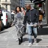 Kim Kardashian et Kanye West, main dans la main dans le 8e arrondissement, se rendent chez Balmain, au 44 rue François 1er. Paris, le 14 avril 2014.