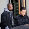 Kim Kardashian et Kanye West quittent la boutique Lanvin, située au 22 rue du Faubourg-Saint-Honoré. Paris, le 14 avril 2014.