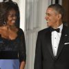 Barack Obama et Michelle Obama lors d'une réception en l'honneur de François Hollande, à la Maison Blanche le 11 février 2014