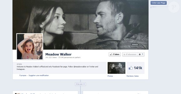 Capture d'écran du compte Facebook officiel de Meadow Walker