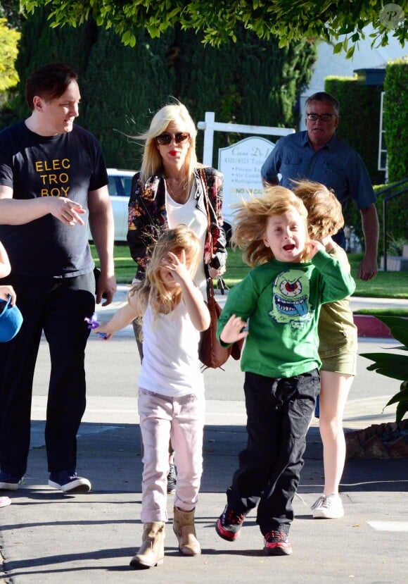 Tori Spelling sur le tournage de son émission de télé-réalité "True Tori" à Studio City. Le 3 avril 2014.