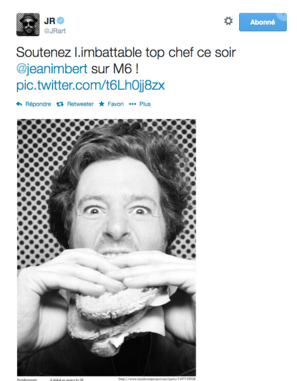 Le tweet de JR pour soutenir Jean Imbert, le 28 avril 2014